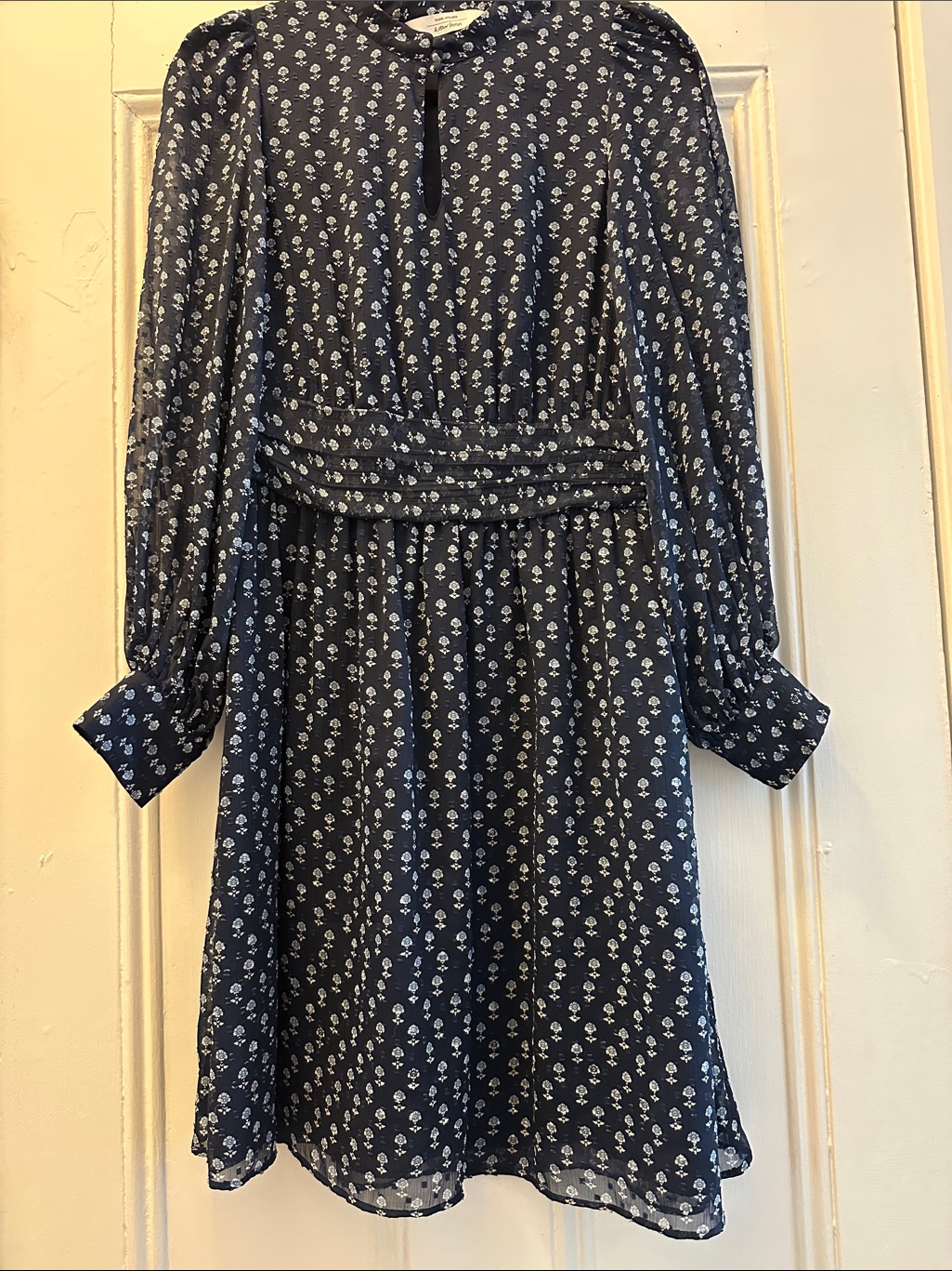 & Other Stories Navy Blue Floral Long-Sleeve Midi Dress